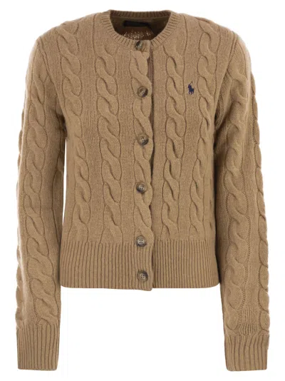 Polo Ralph Lauren Wool And Cashmere Cable Knit Cardigan In Brown