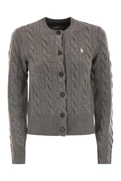 Polo Ralph Lauren Wool And Cashmere Cable Knit Cardigan In Gray