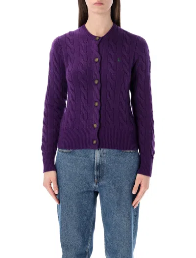 Polo Ralph Lauren Wool And Cashmere Cable-knit Cardigan In Purple