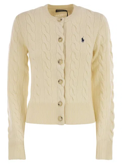Polo Ralph Lauren Wool And Cashmere Cable Knit Cardigan In Neutral
