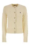 Polo Ralph Lauren Wool And Cashmere Cable Knit Cardigan In Yellow
