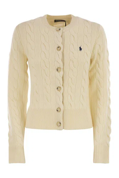 Polo Ralph Lauren Wool And Cashmere Cable Knit Cardigan In Yellow