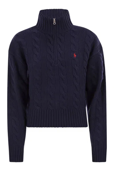 Polo Ralph Lauren Wool And Cashmere Cable Knit Jumper In Blue
