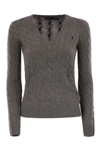 Polo Ralph Lauren Wool And Cashmere Cable Knit Jumper In Brown