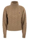 Polo Ralph Lauren Wool And Cashmere Cable-knit Half-zip Sweater In Brown
