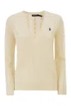 Polo Ralph Lauren Kimberly Icon Logo Pima Cotton Cable Knit V-neck Sweater In Brown