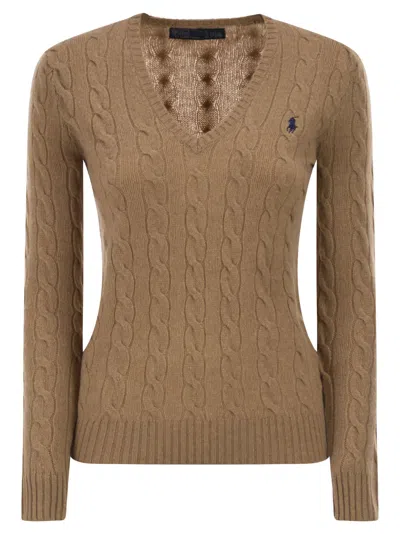Polo Ralph Lauren Wool And Cashmere Cable Knit Jumper In Brown