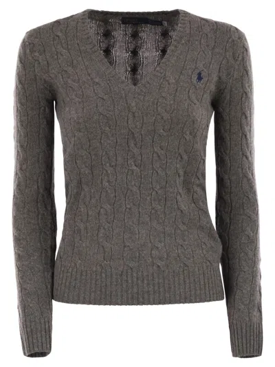 Polo Ralph Lauren Wool And Cashmere Cable Knit Jumper In Gray