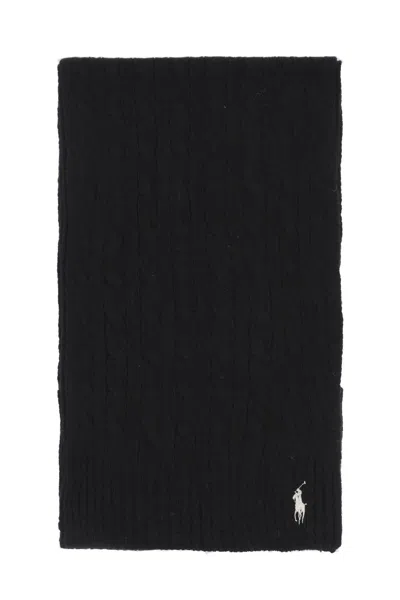 Polo Ralph Lauren Wool And Cashmere Cable-knit Scarf In Black