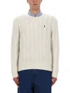 Polo Ralph Lauren Classic Cable-knit Sweater With Ribbed Hem And Embroidered Logo In Neutral