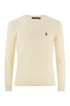 Polo Ralph Lauren White Cable Knit Crewneck Sweater With Pony Embroidery On The Front In Wool And Cashmere Man In Neutral