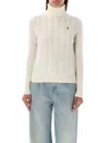 Polo Ralph Lauren Wool And Cashmere Cable-knit Turtleneck Sweater In Neutral