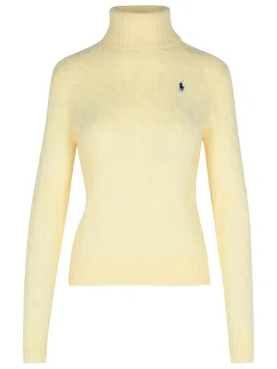 Polo Ralph Lauren Wool And Cashmere Cable-knit Turtleneck Sweater In Beige