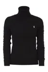 Polo Ralph Lauren Wool And Cashmere Cable-knit Turtleneck Sweater In Black