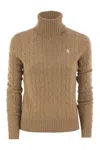Polo Ralph Lauren Wool And Cashmere Cable-knit Turtleneck Sweater In Brown