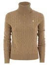 Polo Ralph Lauren Wool And Cashmere Cable-knit Turtleneck Sweater In Caramel
