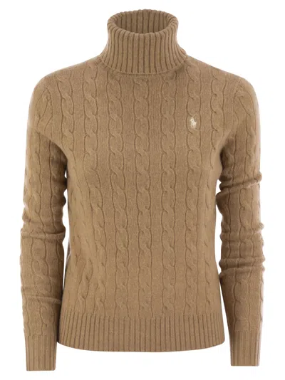 Polo Ralph Lauren Wool And Cashmere Cable-knit Turtleneck Sweater In Brown