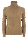 Polo Ralph Lauren Wool And Cashmere Cable-knit Turtleneck Sweater In Caramel
