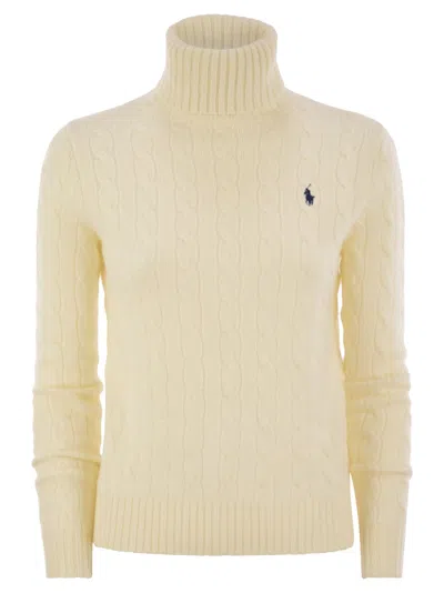 Polo Ralph Lauren Wool And Cashmere Cable-knit Turtleneck Sweater In Neutral