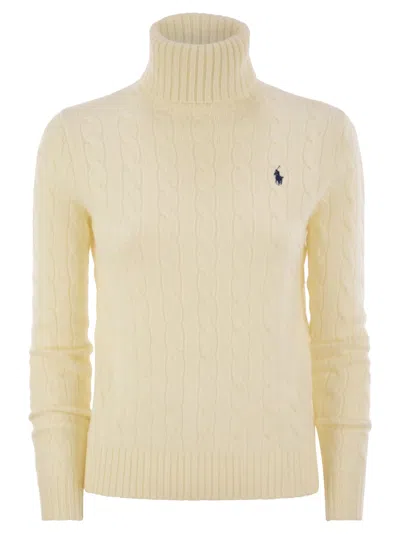 Polo Ralph Lauren Wool And Cashmere Cable-knit Turtleneck Sweater In White