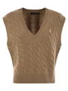 Polo Ralph Lauren Wool And Cashmere Cable-knit Vest In Brown