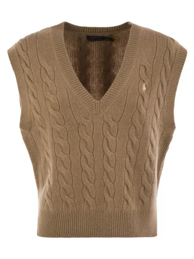 POLO RALPH LAUREN WOOL AND CASHMERE CABLE-KNIT VEST