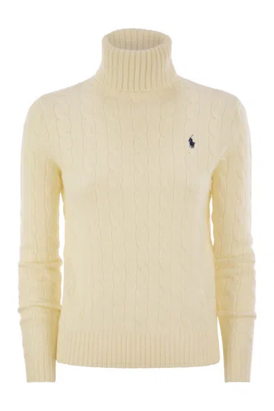 Polo Ralph Lauren Wool And Cashmere Cable-knit Turtleneck Sweater In Neutral