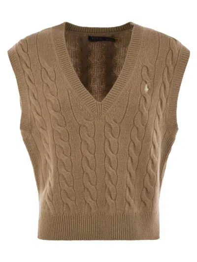 Polo Ralph Lauren Wool And Cashmere Cable-knit Vest In Camel