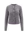 Polo Ralph Lauren Cable Knit Sweater With Button-up Front And Fitted Ribbed Hem In Gray