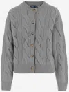 Polo Ralph Lauren Cable-knit Cashmere Crewneck Cardigan In Gray