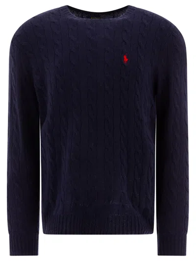 POLO RALPH LAUREN WOOL AND CASHMERE CREWNECK SWEATER WITH LOGO KNITWEAR BLUE