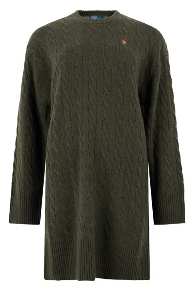 Polo Ralph Lauren Wool & Cashmere Knit Dress With Long Sleeves In Green
