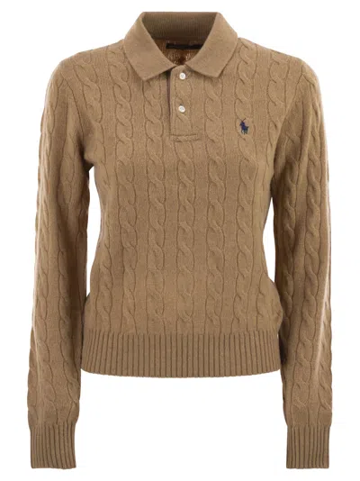 Polo Ralph Lauren Wool And Cashmere Polo Shirt With Cable Knit In Animal Print