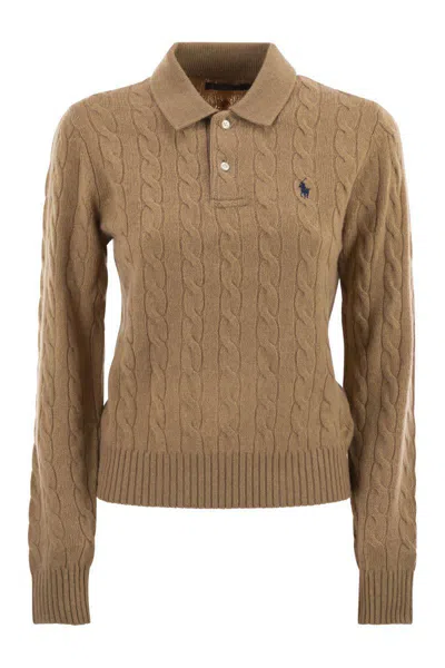 Polo Ralph Lauren Wool And Cashmere Polo Shirt With Cable Knit In Animal Print