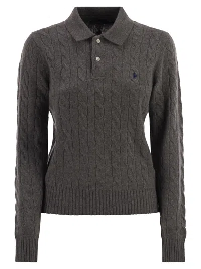 Polo Ralph Lauren Wool And Cashmere Polo Shirt With Cable Knit In Gold