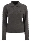 Polo Ralph Lauren Wool And Cashmere Polo Shirt With Cable Knit In Gray