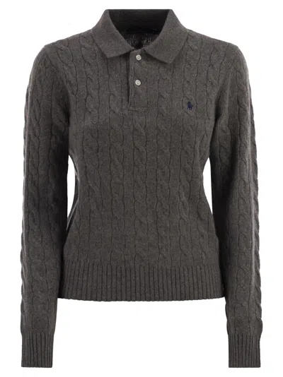 Polo Ralph Lauren Wool And Cashmere Polo Shirt With Cable Knit In Gray