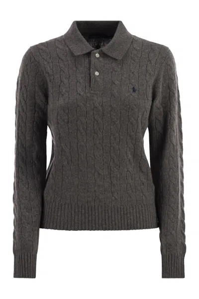 Polo Ralph Lauren Wool And Cashmere Polo Shirt With Cable Knit In Gray