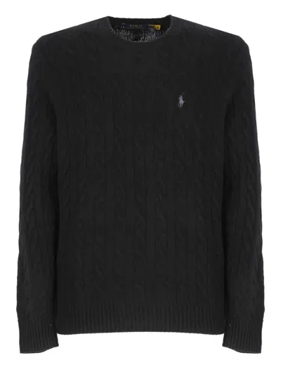 Polo Ralph Lauren Polo-patch Cable-knit Jumper In Black