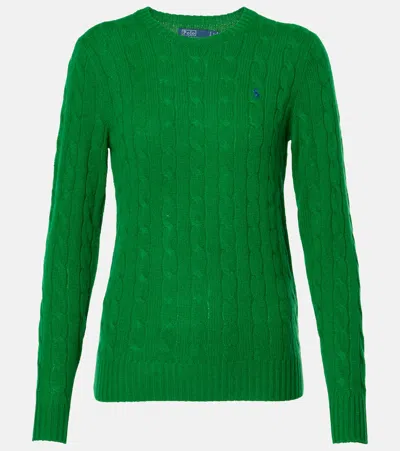 Polo Ralph Lauren Cable Knit Pullover With Contrasting Embroidered Logo In Green