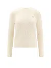 Polo Ralph Lauren Classic Cable Knit Sweater With Round Neckline And Ribbed Details In White