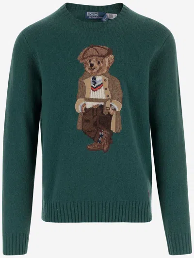 Polo Ralph Lauren Wool And Cashmere Sweater With Polo Bear In Blue