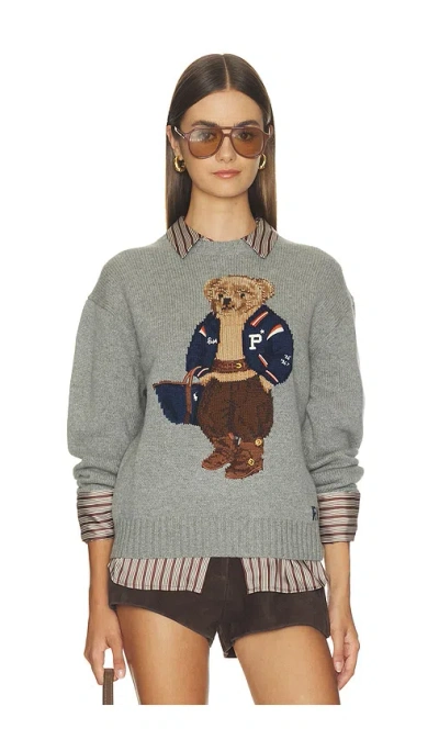 Polo Ralph Lauren Wool Bear Long Sleeve Crew Neck Sweater In Gray