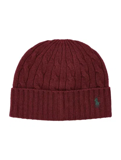 Polo Ralph Lauren Wool-blend Cable-knit Beanie In Burgundy