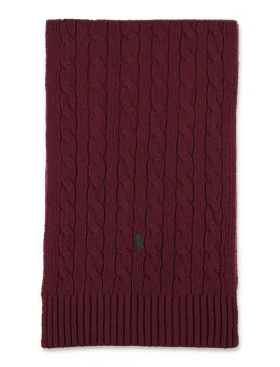 Polo Ralph Lauren Wool-blend Cable-knit Scarf In Burgundy