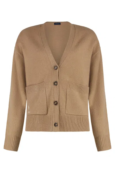 Polo Ralph Lauren Wool Blend Cardigan In Gold