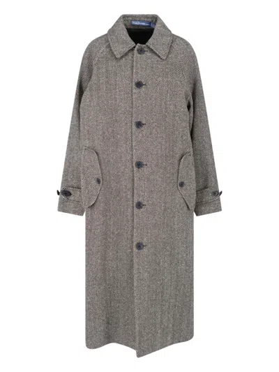 Polo Ralph Lauren Black Mid-length Wool-blend Coat In Gray