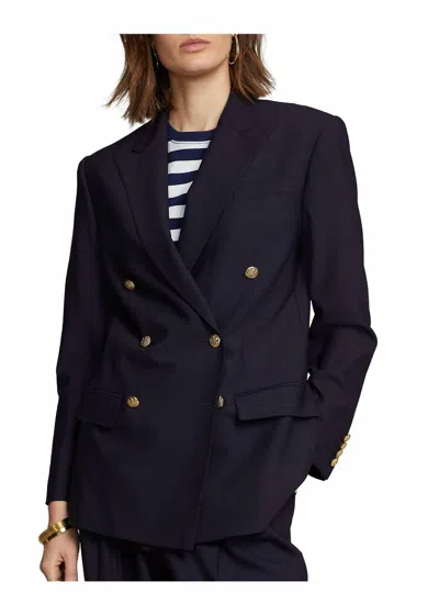 Polo Ralph Lauren Wool Blend Double Breasted Blazer In Navy In Blue