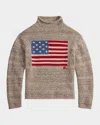 Polo Ralph Lauren Wool-blend Embroidered Flag Sweater In Brown