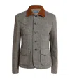 Polo Ralph Lauren Wool-blend Herringbone Suede-trim Jacket In Gray